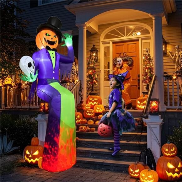 10FT Giant Halloween Inflatables, Scary Sitting Inflatable Pumpkin Decorations